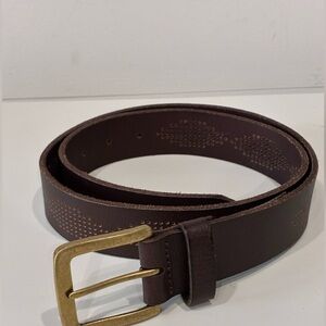 Lucky Brand Brown Leather Belt 32 Brass Buckle Perforated Design